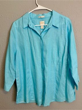 Chico's Casual Button-Down Shirt in Turquoise Blue